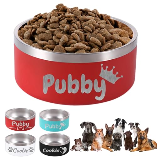Custom Engraved Red Dog Bowl with Personalized Design