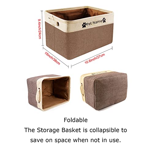 kioskbanks Personalized Dog Toy Baskets with Name Photo, Custom Pet Toy Storage Foldable Canvas Basket with Handles