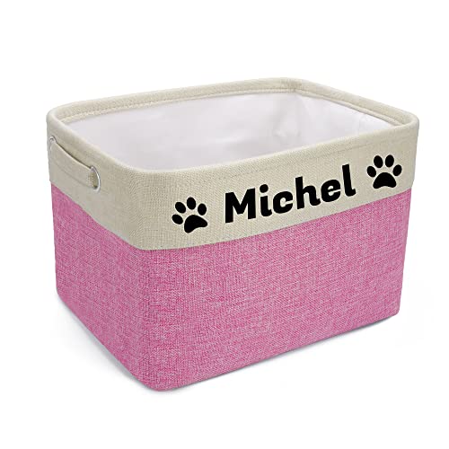 Navcooter Personalized Dog Toy Basket with Pet's Name, Custom Dog Toy Bin, Sturdy Foldable Collapsible Storage Box, Dog Toy Box with Handles for Dog Toys, Dog Clothing, Dog Apparel, Accessories