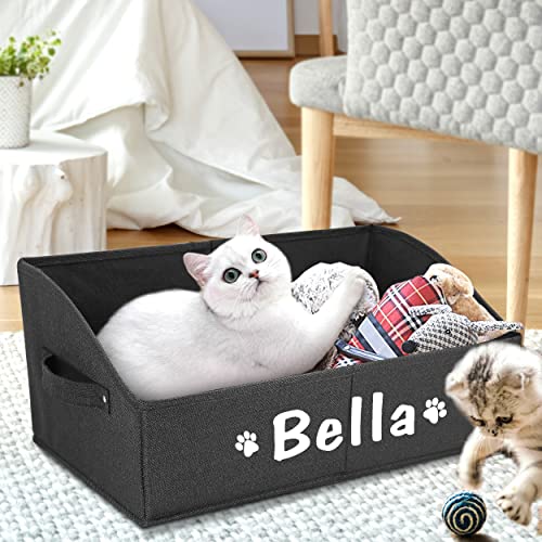 PET ARTIST Personalized Collapsible Dog Organization and Storage Basket,Dog Toy Storage with Handles,Dog Toy Box Bin Large for Chew Toys,Clothes,Squeak Toys,Black
