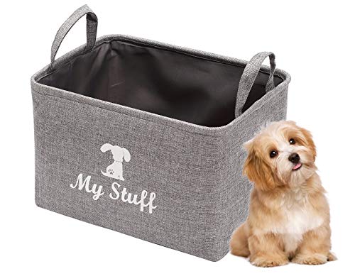 Geyecete Canvas Dog Toy Storage Dog Toy Basket -Box for dog toy bins, Dog Blanket, Dog Clothes Storage - Pet Toy and Accessory Storage Bin-Gray