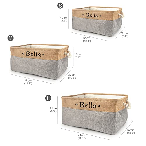 TONYFY Personalized Dog Toy Storage Basket Bin Collapsible Customized Pet's Name Storage Box Organizer for Dog Toys、Dog Clothing、Dog Apparel & Accessories(Grey-S)