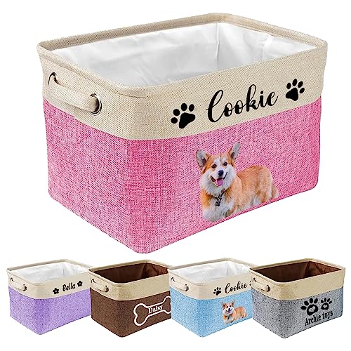 xrlsg Personalized Dog Toy Storage Basket Bin Collapsible with Pet's Name - Rectangular Custom Storage Box Chest Organizer for Dog Toys, Dog Coats, Clothing, Blankets
