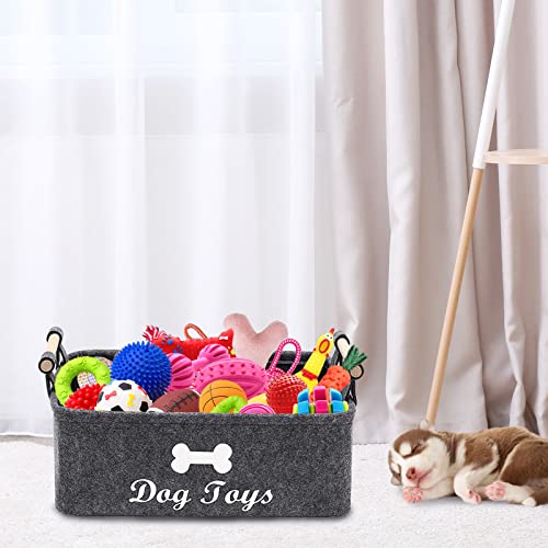 Geyecete Dog Toys Storage Bins - with Wooden Handle,Decorative Basket Rectangular Soft Felt Storage Bin Organizer Basket Pet Supplies Storage Basket/Bin Kids Toy Chest Storage Trunk(Dog-Grey)