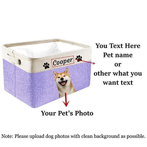 kioskbanks Personalized Dog Toy Baskets with Name Photo, Custom Pet Toy Storage Foldable Canvas Basket with Handles