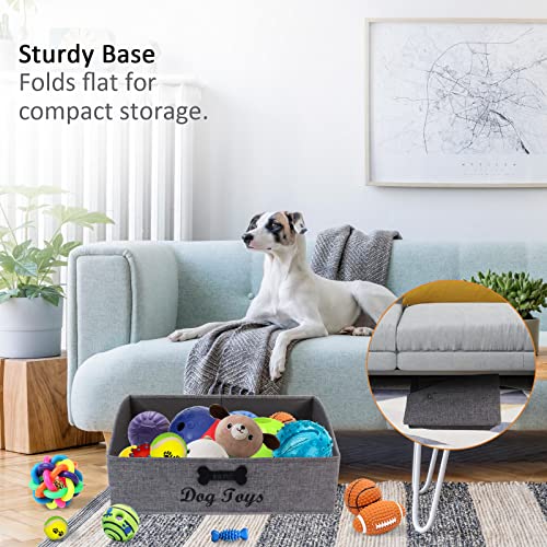 Brabtod Large Dog Toy Bin Collapsible Dog Toy Box Fabric Trapezoid Dog Toy Basket Storage for organizing pet Toys/Blankets/leashes/Rope Toys/Clothing-Can be Personalized-Gray