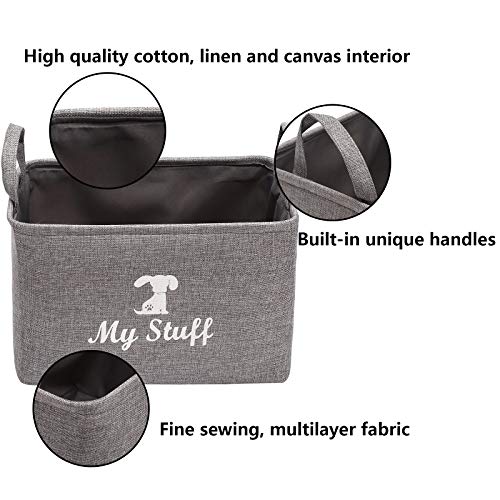 Geyecete Canvas Dog Toy Storage Dog Toy Basket -Box for dog toy bins, Dog Blanket, Dog Clothes Storage - Pet Toy and Accessory Storage Bin-Gray