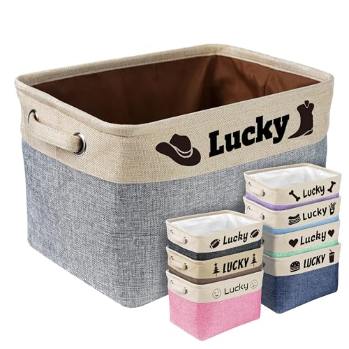PET ARTIST Dog Toy Basket Dog Toy Box Collapsible with Pet's Name-Dog Toy Bin for Dog Toys,Dog Coats,Clothing,Blankets