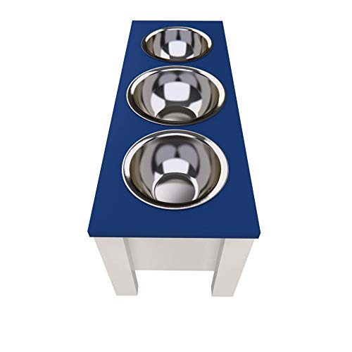 Personalized Elevated Triple Dog Bowl Stand - Large Blue