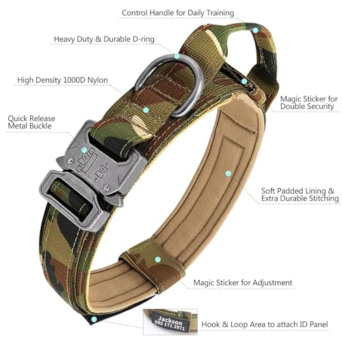 Forestpaw Custom Military Dog Collar with Nameplate, Camouflage