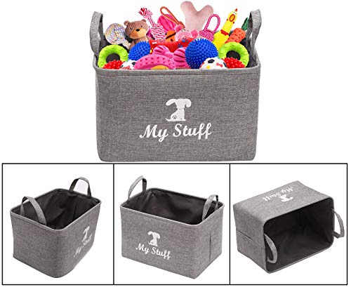 Geyecete Canvas Dog Toy Storage Dog Toy Basket -Box for dog toy bins, Dog Blanket, Dog Clothes Storage - Pet Toy and Accessory Storage Bin-Gray