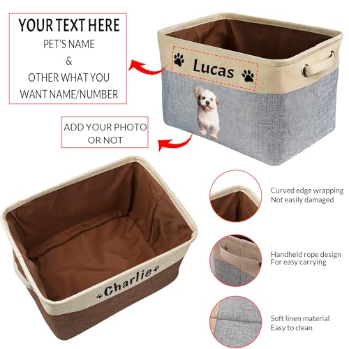WERWAES Personalized Dog Toy Basket Pet Collapsible Storage Bins with Pet's Name and Photo Custom Storage Box Organizer for Dog Toys