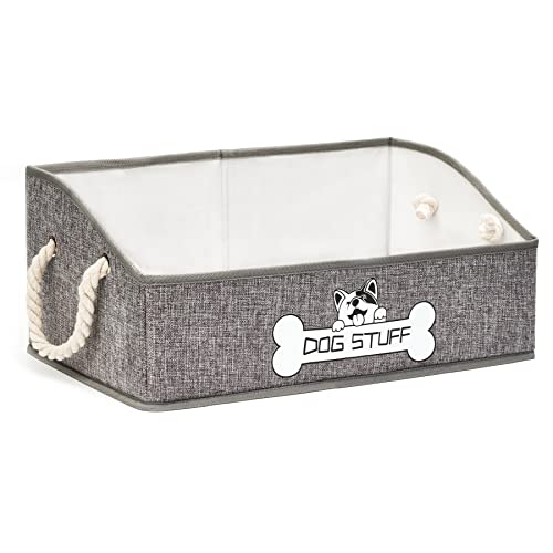 Thankspaw Collapsible Fabric Dog Toy Box and Storage Bin With Handle - Trapezoid Basket Chest Organizer for Pet Toys, Blankets and Accessories