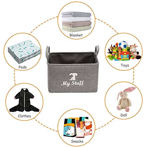 Geyecete Canvas Dog Toy Storage Dog Toy Basket -Box for dog toy bins, Dog Blanket, Dog Clothes Storage - Pet Toy and Accessory Storage Bin-Gray