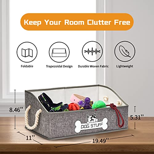 Thankspaw Collapsible Fabric Dog Toy Box and Storage Bin With Handle - Trapezoid Basket Chest Organizer for Pet Toys, Blankets and Accessories
