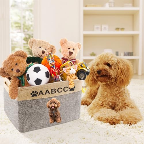 WERWAES Personalized Dog Toy Basket Pet Collapsible Storage Bins with Pet's Name and Photo Custom Storage Box Organizer for Dog Toys