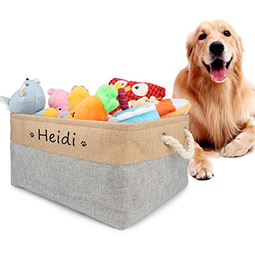 TONYFY Personalized Dog Toy Storage Basket Bin Collapsible Customized Pet's Name Storage Box Organizer for Dog Toys、Dog Clothing、Dog Apparel & Accessories(Grey-S)