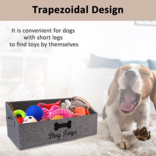 Brabtod Large Dog Toy Bin Collapsible Dog Toy Box Fabric Trapezoid Dog Toy Basket Storage for organizing pet Toys/Blankets/leashes/Rope Toys/Clothing-Can be Personalized-Gray