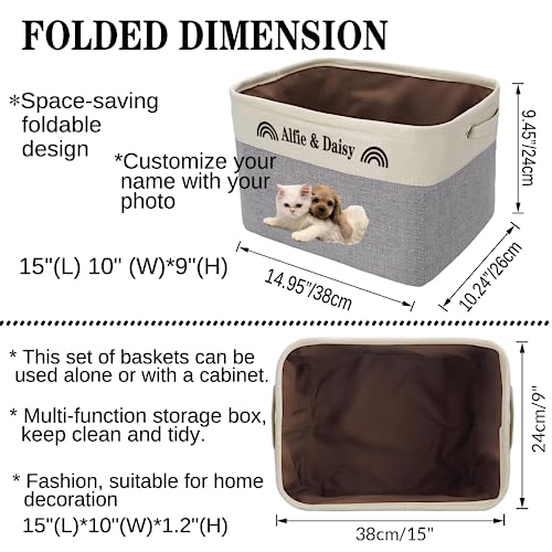 xrlsg Personalized Dog Toy Storage Basket Bin Collapsible with Pet's Name - Rectangular Custom Storage Box Chest Organizer for Dog Toys, Dog Coats, Clothing, Blankets