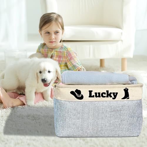 PET ARTIST Dog Toy Basket Dog Toy Box Collapsible with Pet's Name-Dog Toy Bin for Dog Toys,Dog Coats,Clothing,Blankets