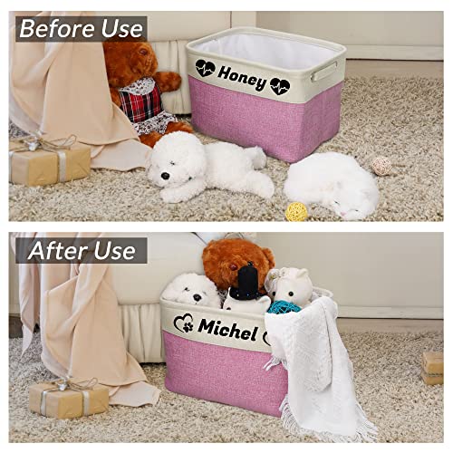 Navcooter Personalized Dog Toy Basket with Pet's Name, Custom Dog Toy Bin, Sturdy Foldable Collapsible Storage Box, Dog Toy Box with Handles for Dog Toys, Dog Clothing, Dog Apparel, Accessories