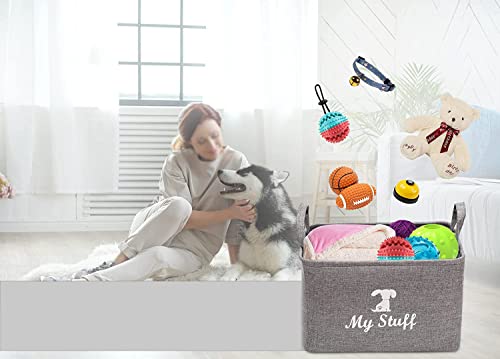 Geyecete Canvas Dog Toy Storage Dog Toy Basket -Box for dog toy bins, Dog Blanket, Dog Clothes Storage - Pet Toy and Accessory Storage Bin-Gray