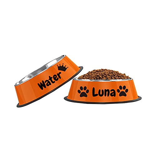 Customizable Stainless Steel Cat Bowls, 2Pcs, Non-Slip, 7 Oz