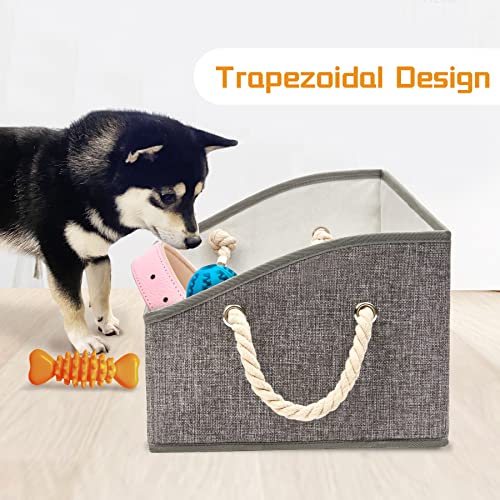Thankspaw Collapsible Fabric Dog Toy Box and Storage Bin With Handle - Trapezoid Basket Chest Organizer for Pet Toys, Blankets and Accessories