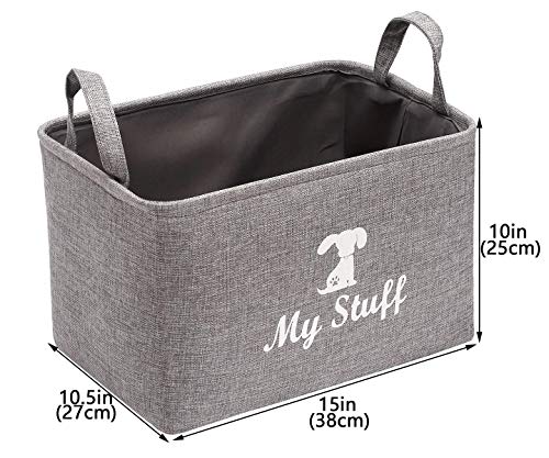 Geyecete Canvas Dog Toy Storage Dog Toy Basket -Box for dog toy bins, Dog Blanket, Dog Clothes Storage - Pet Toy and Accessory Storage Bin-Gray