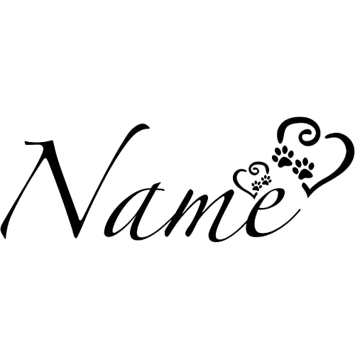 Personalized Dog Paw Decal with Hearts - Customized Name
