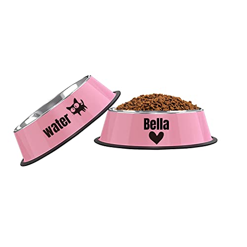 Customizable Stainless Steel Cat Bowls, 2Pcs, Non-Slip, 7 Oz