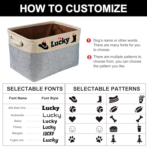 PET ARTIST Dog Toy Basket Dog Toy Box Collapsible with Pet's Name-Dog Toy Bin for Dog Toys,Dog Coats,Clothing,Blankets