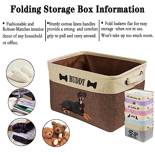 xrlsg Personalized Dog Toy Storage Basket Bin Collapsible with Pet's Name - Rectangular Custom Storage Box Chest Organizer for Dog Toys, Dog Coats, Clothing, Blankets