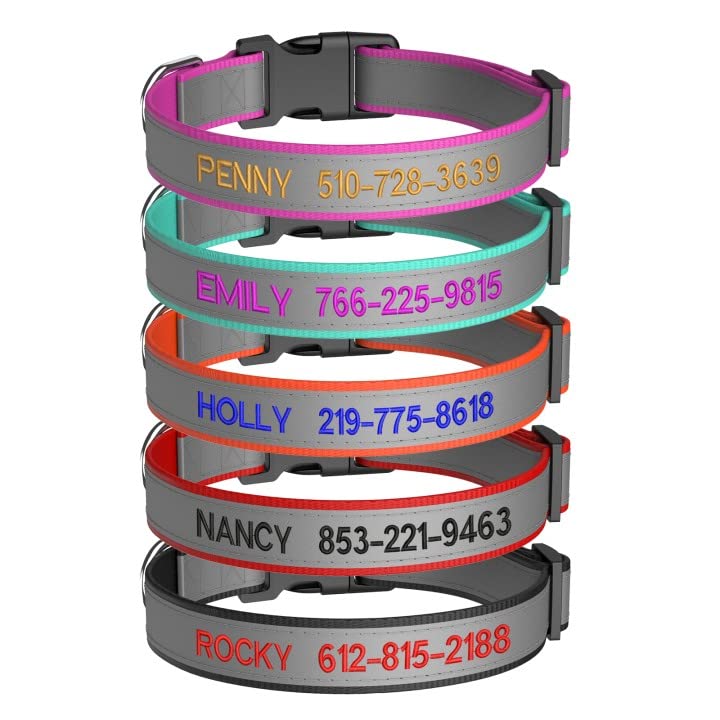 Personalized Reflective Dog Collar with Name and Phone