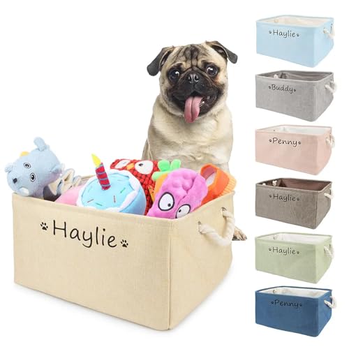 yky Personalized Pet Dog Toy Storage Basket,Dog Toy Box Customized,Customized Dog Basket, Customizable Dog Toy Box (Brown,M 34x25x16cm)