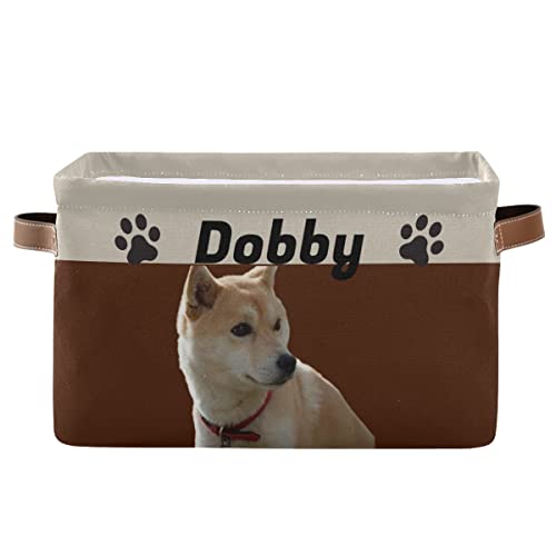 Custom Dog Toy Bin Personalized Toy Storage Basket Collapsible Pet Toy Basket with Leather Handles Puppy Supplies Organizer for Dog Toys, Clothing, Dog Apparel & Accessories, Brown
