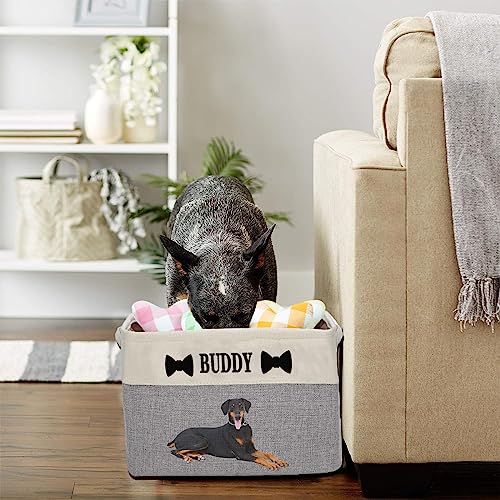 xrlsg Personalized Dog Toy Storage Basket Bin Collapsible with Pet's Name - Rectangular Custom Storage Box Chest Organizer for Dog Toys, Dog Coats, Clothing, Blankets