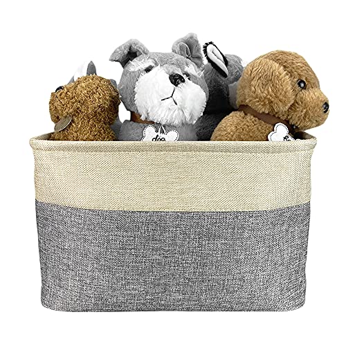 MALIHONG Custom Dog Cat Toy Storage Basket with Pet's Name Sturdy Foldable Collapsible Storage Bin Box with Handles for Organizing Pet Food, Toys, Clothes,( Grey and White), 15" x 11" x 8.3"