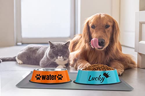 Customizable Stainless Steel Cat Bowls, 2Pcs, Non-Slip, 7 Oz