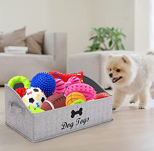 Xbopetda Large Dog Toys Storage Bins - Foldable Fabric Trapezoid Organizer Boxes with Handle, Collapsible Basket Dog Toys, Dog Apparel & Accessories-DOG-Striped Gray