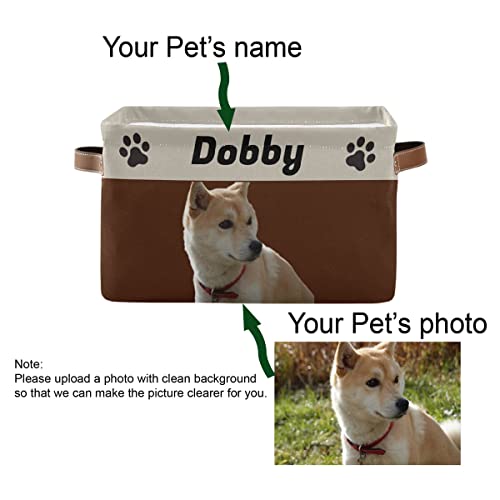 Custom Dog Toy Bin Personalized Toy Storage Basket Collapsible Pet Toy Basket with Leather Handles Puppy Supplies Organizer for Dog Toys, Clothing, Dog Apparel & Accessories, Brown