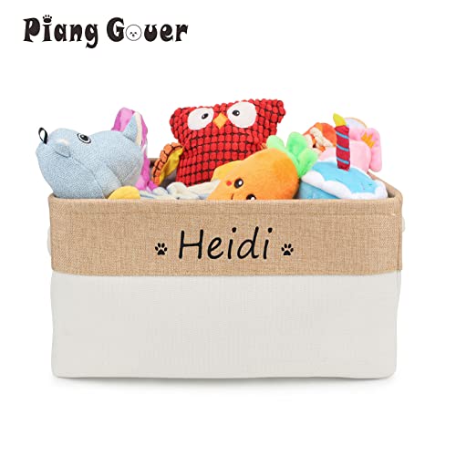 PIANG GOUER Dog Toy Box Storage Basket Bin with Personalized Custom Pet's Name Collapsible Rectangular Storage Bag For Organizing Dogs cat Clothes，Shoes，Pet Accessories (Beige, L)