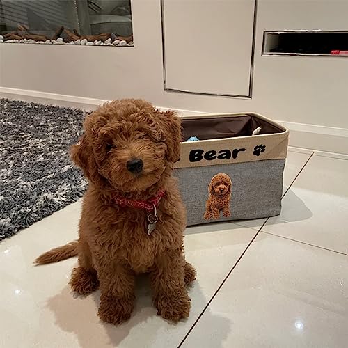 xrlsg Personalized Dog Toy Storage Basket Bin Collapsible with Pet's Name - Rectangular Custom Storage Box Chest Organizer for Dog Toys, Dog Coats, Clothing, Blankets