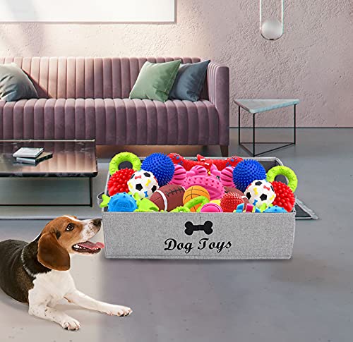 Xbopetda Large Dog Toys Storage Bins - Foldable Fabric Trapezoid Organizer Boxes with Handle, Collapsible Basket Dog Toys, Dog Apparel & Accessories-DOG-Striped Gray