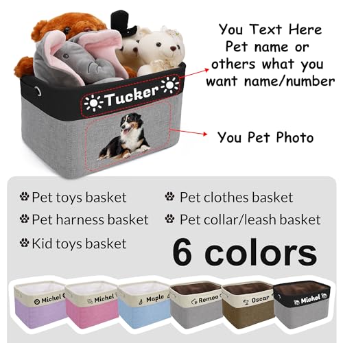 Zhamate Personalized Dog Toy Basket with Pet's Name, Custom Dog Toy Bin, Sturdy Foldable Collapsible Storage Box, Dog Toy Box with Handles for Dog Toys, Dog Clothing, Dog Apparel, Accessories (Black)