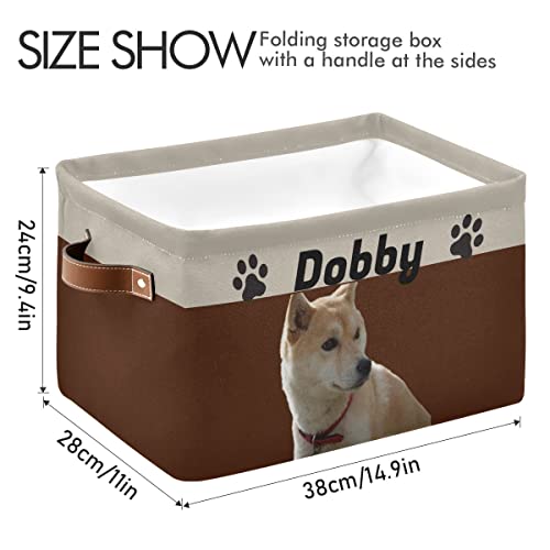 Custom Dog Toy Bin Personalized Toy Storage Basket Collapsible Pet Toy Basket with Leather Handles Puppy Supplies Organizer for Dog Toys, Clothing, Dog Apparel & Accessories, Brown