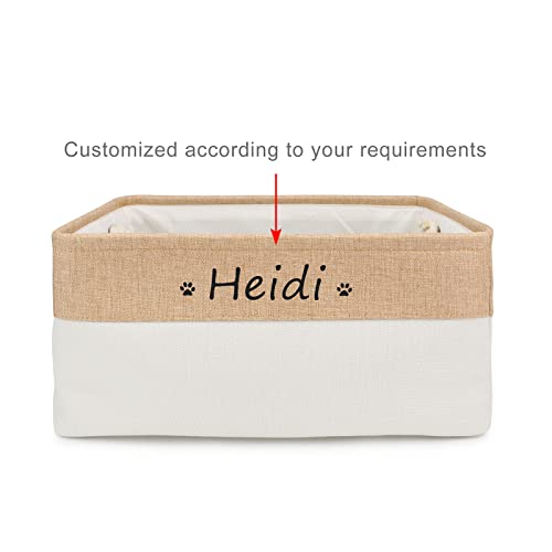 PIANG GOUER Dog Toy Box Storage Basket Bin with Personalized Custom Pet's Name Collapsible Rectangular Storage Bag For Organizing Dogs cat Clothes，Shoes，Pet Accessories (Beige, L)