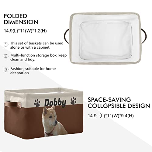 Custom Dog Toy Bin Personalized Toy Storage Basket Collapsible Pet Toy Basket with Leather Handles Puppy Supplies Organizer for Dog Toys, Clothing, Dog Apparel & Accessories, Brown