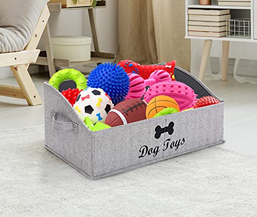 Xbopetda Large Dog Toys Storage Bins - Foldable Fabric Trapezoid Organizer Boxes with Handle, Collapsible Basket Dog Toys, Dog Apparel & Accessories-DOG-Striped Gray