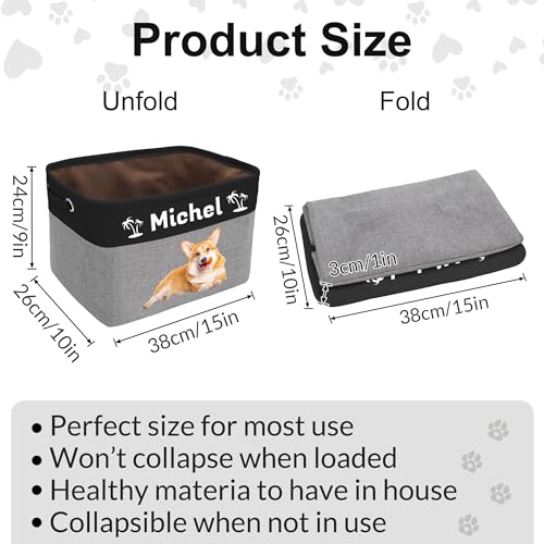 Zhamate Personalized Dog Toy Basket with Pet's Name, Custom Dog Toy Bin, Sturdy Foldable Collapsible Storage Box, Dog Toy Box with Handles for Dog Toys, Dog Clothing, Dog Apparel, Accessories (Black)